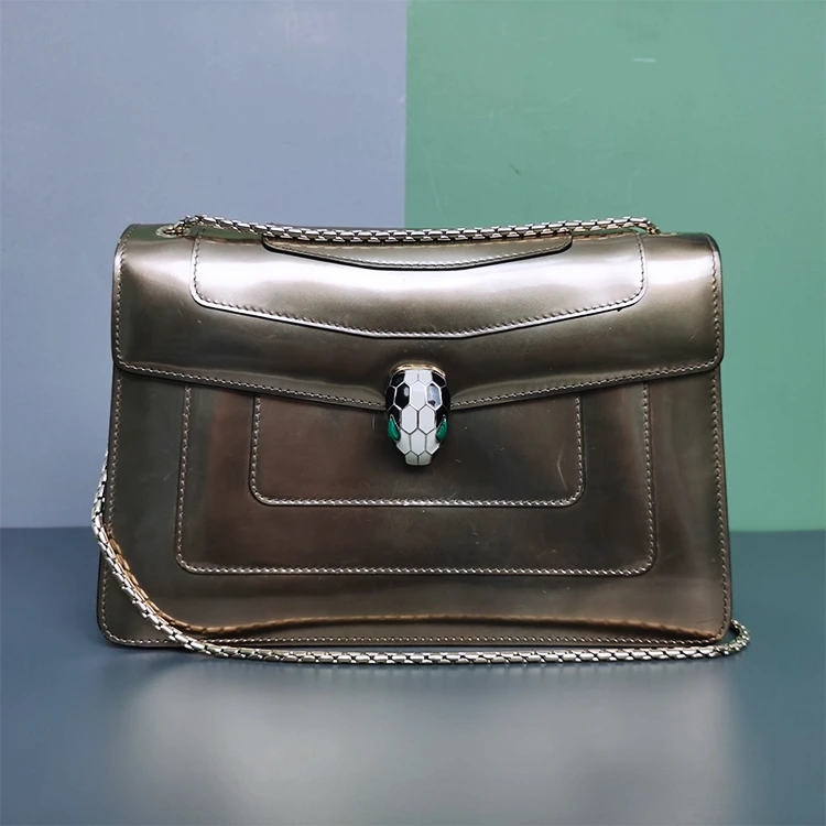 95新 BVLGARI/宝格丽 镜面金色中号蛇头包时尚