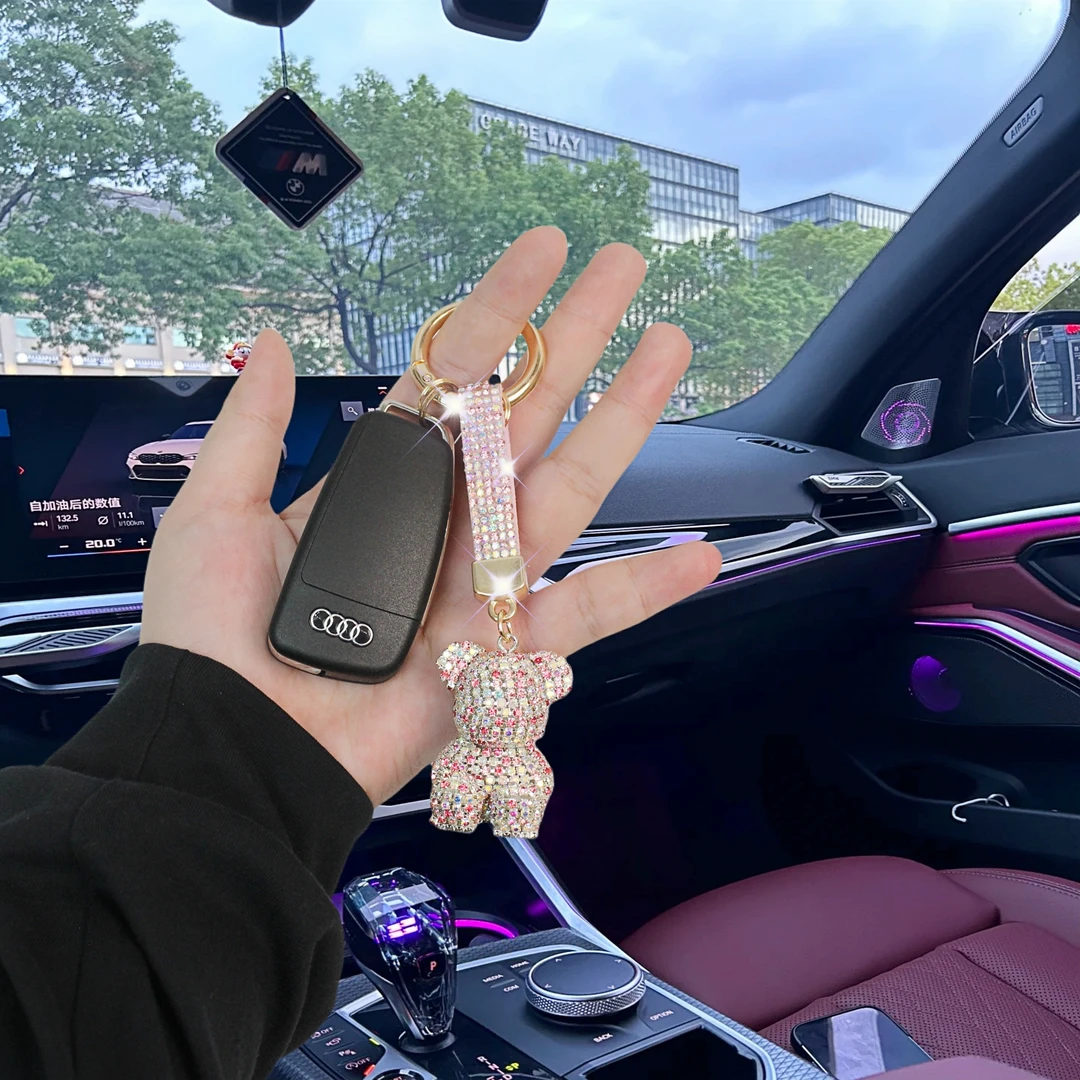 活动钥匙扣镶钻坐坐熊钥匙扣可爱汽车钥匙挂件钥匙挂饰钥匙扣