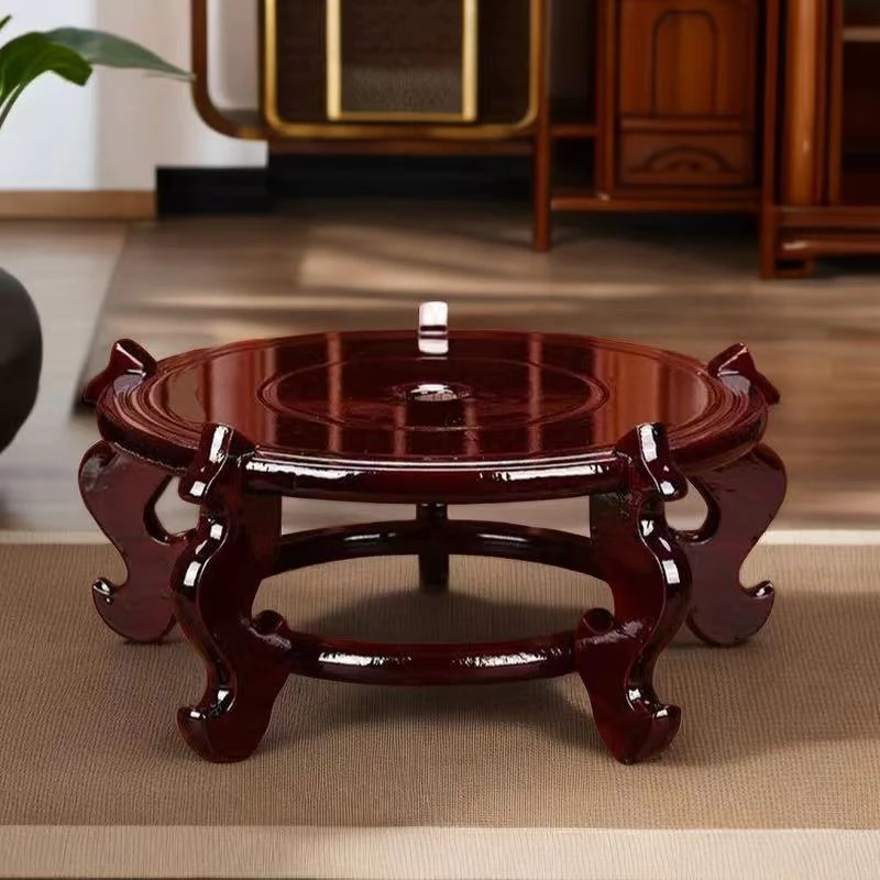 花盆底座托架实木质感托盘架茶壶花瓶奇石香炉圆形摆件木质花架