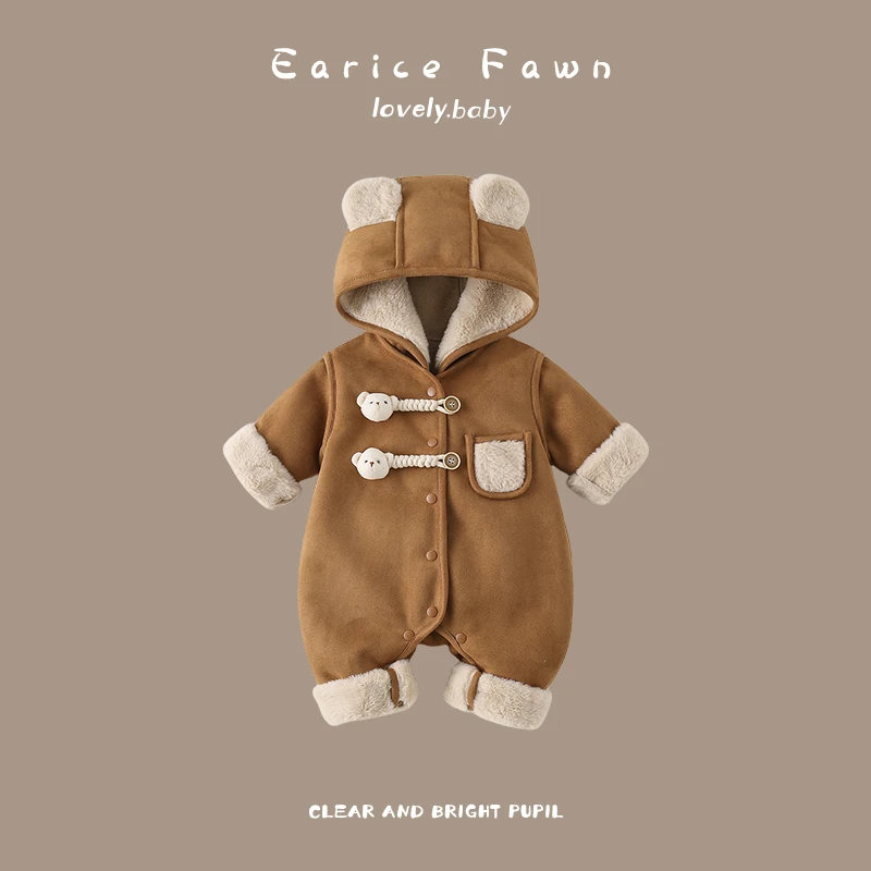 YM初生婴儿衣服冬季加绒棉衣宝宝加厚夹棉连体衣可爱超萌外穿爬爬