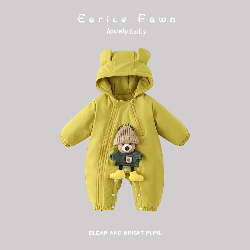 YM婴儿冬季哈衣加厚棉衣宝宝加绒夹棉连体衣超萌可爱外出抱衣爬爬