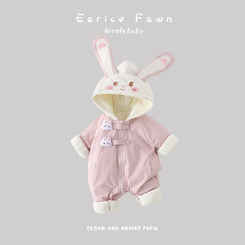 YM婴儿衣服宝宝连体衣冬季加绒加厚棉服满月周岁爬服秋冬装洋气棉