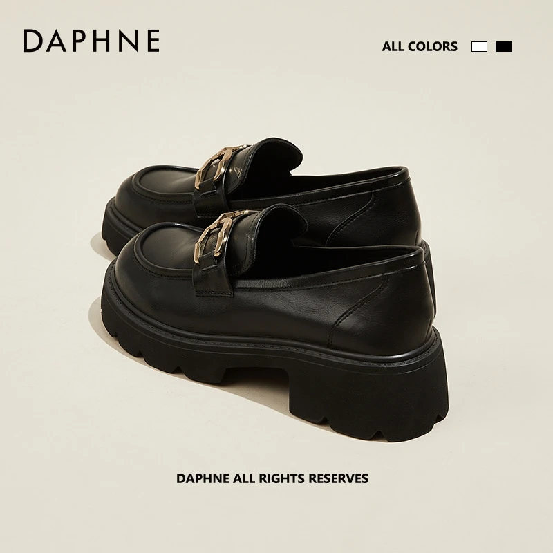 达芙妮小皮鞋英伦风单鞋2025新款爆款春夏百搭厚底乐福鞋黑色女鞋