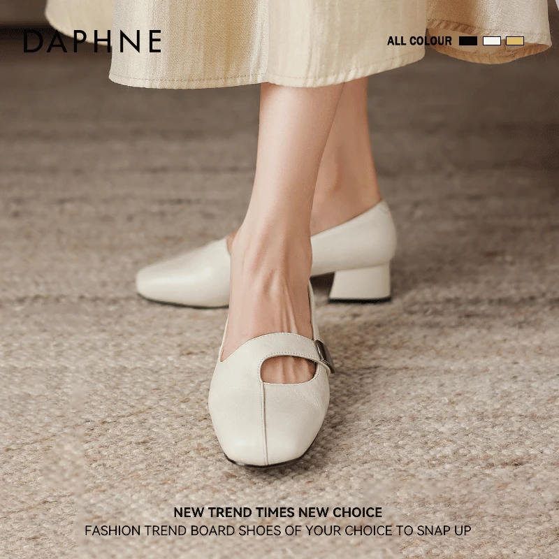 达芙妮粗跟一脚蹬妈妈鞋高跟鞋女高质量玛丽珍鞋2025新款懒人单鞋