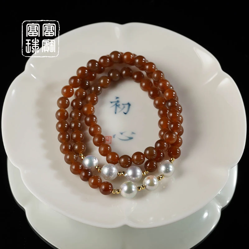 【秋未晚】富富珠宝 和田玉海水珍珠18k金手串（天然珠宝多样性发）