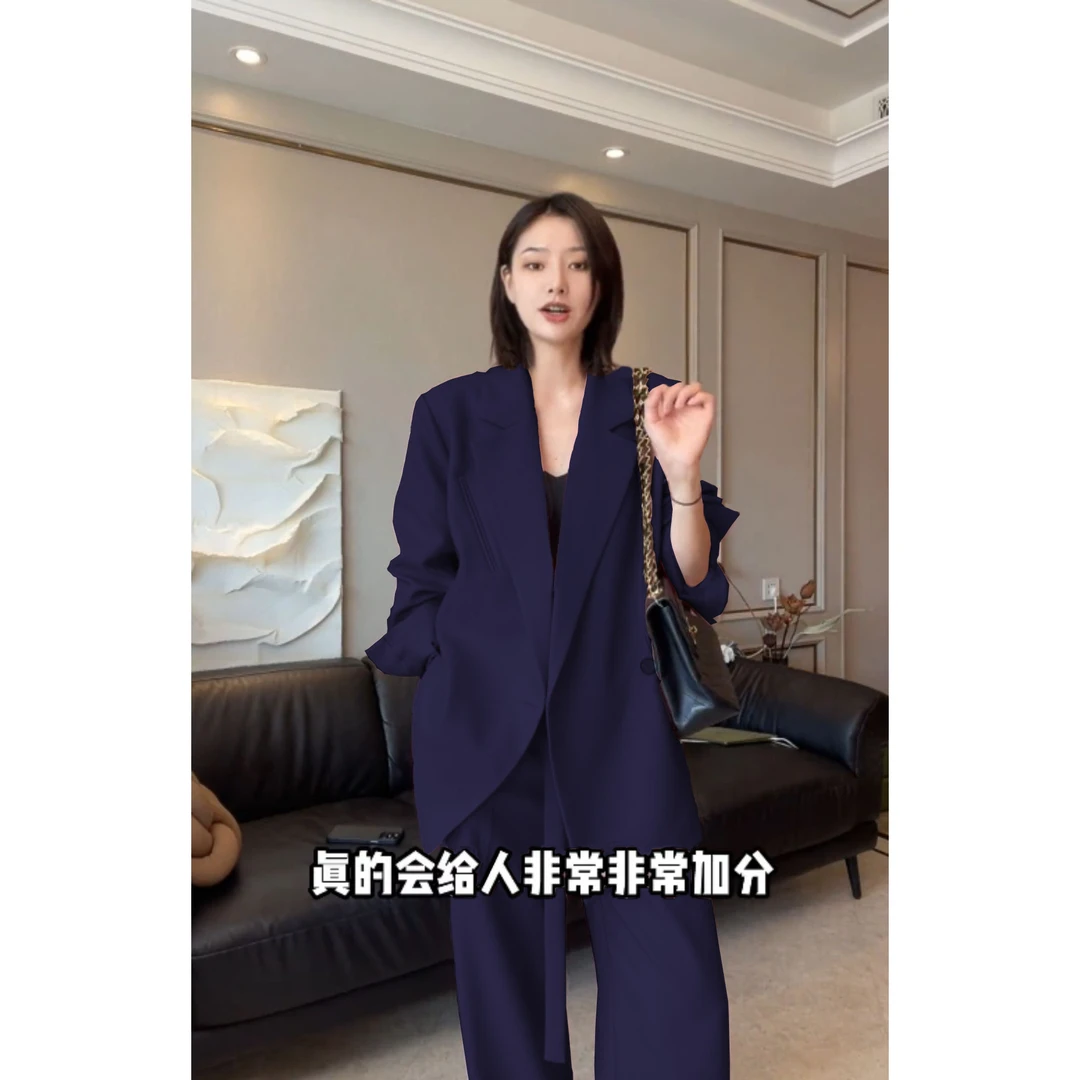 胖mm设计感大码女装西服阔腿裤两件套2328