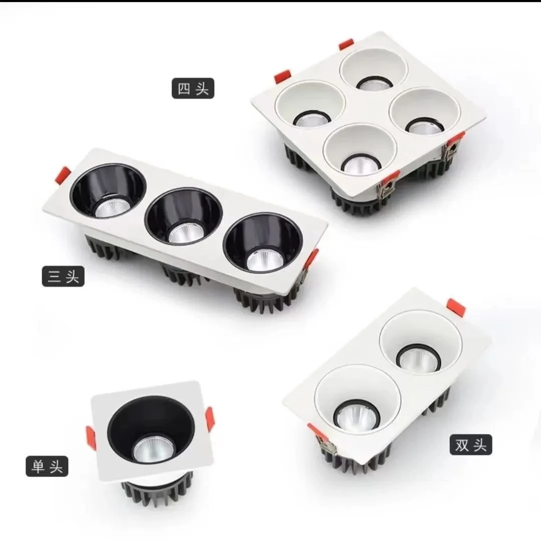 嵌入式射灯深杯防眩单头双头三头四头斗胆方形客厅无主灯led筒灯