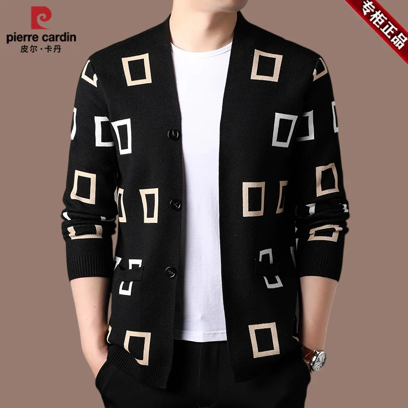 【皮尔卡丹国际大牌】男士羊毛针织开衫夏季外穿休闲宽松毛衣外套男