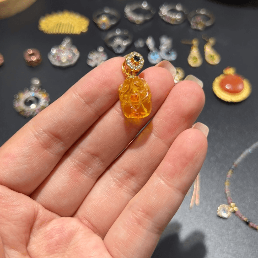 【闪购商品】琥珀颈饰银S925镀金镶嵌竹*