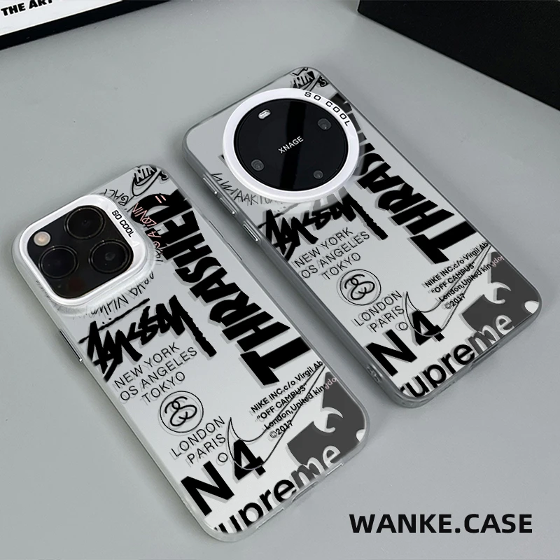 潮牌英文适用苹果15/14手机壳华为mate60pro创意Pura70磨砂50防摔