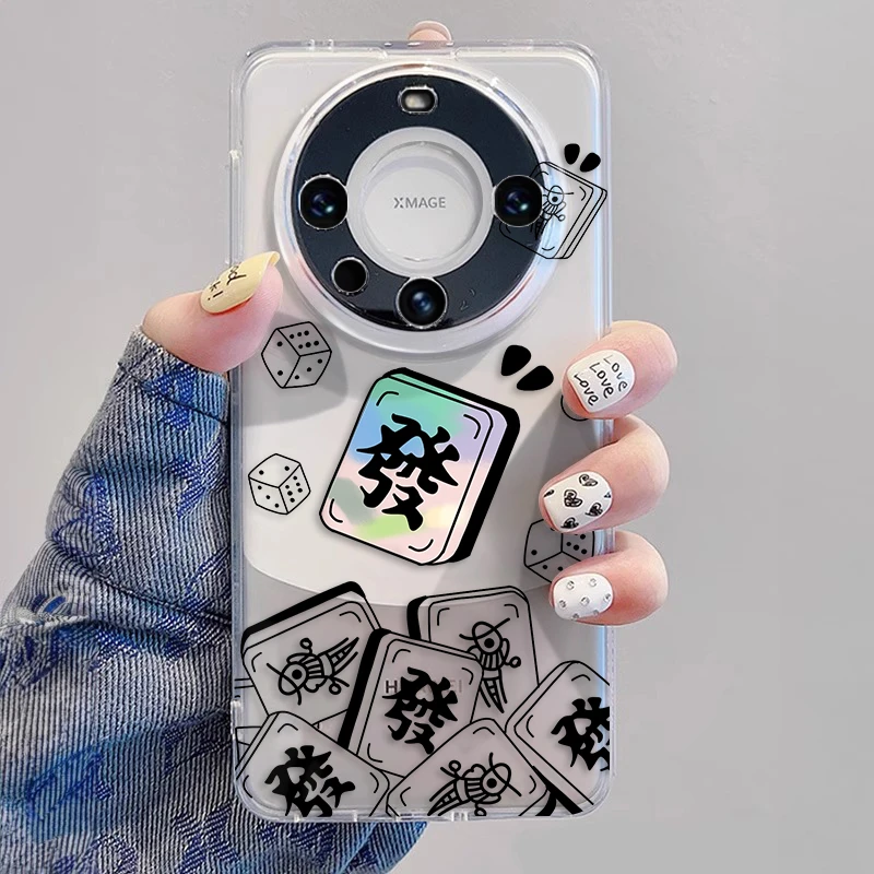 创意发财麻将华为mate60pro手机壳P60/50/40透明苹果15全包14防摔