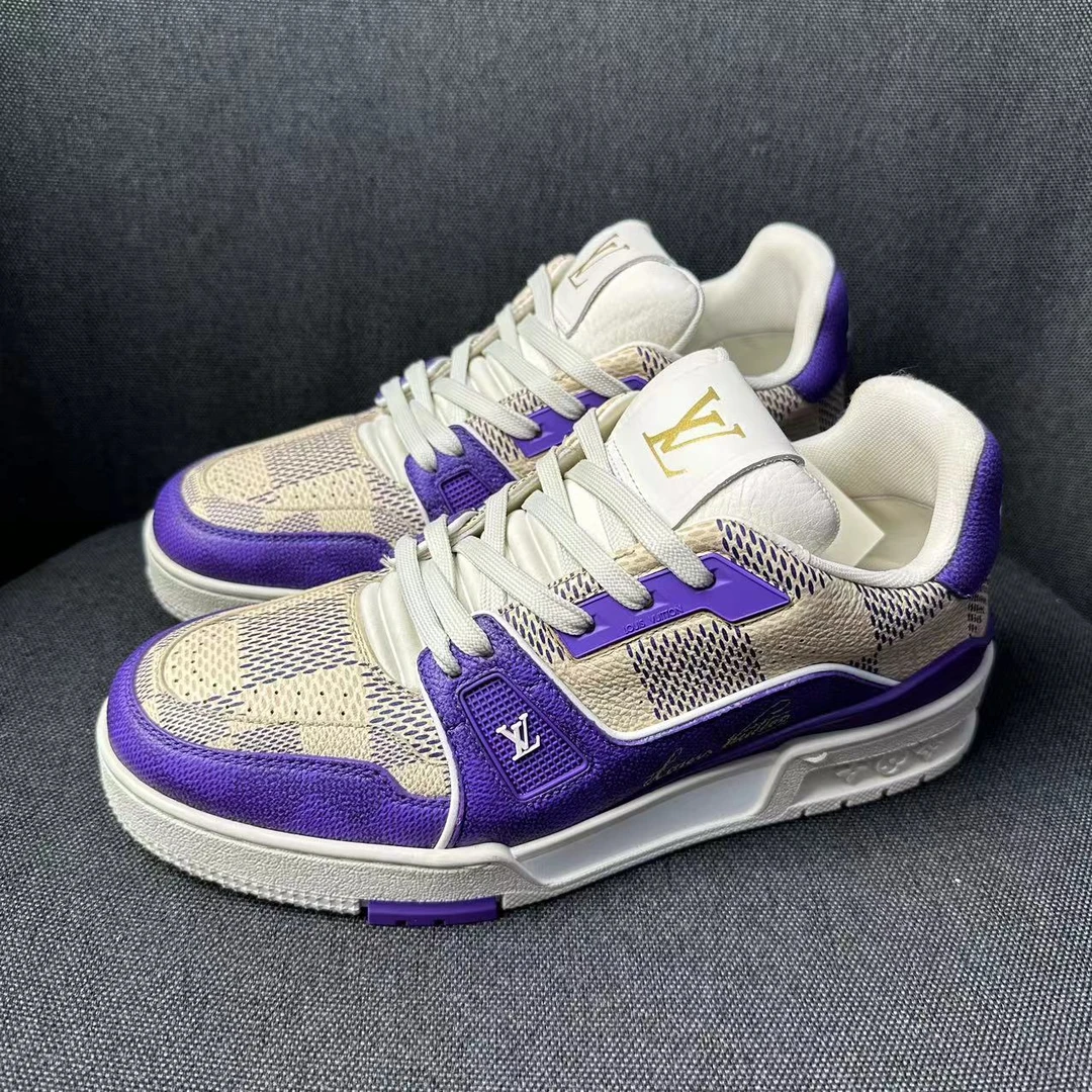 LouisVuitton/路易威登白紫棋盘格Trainer休闲板鞋（海蜀黍福利）