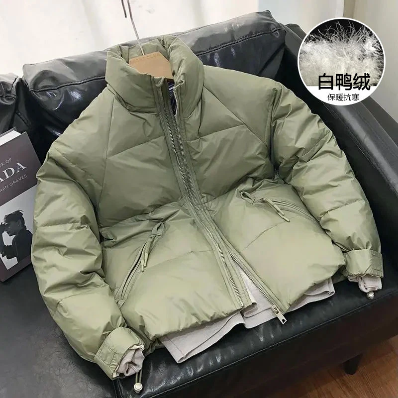 轻薄羽绒服2023新款立领男短款外套白鸭绒保暖时尚斜拉链绿色潮牌