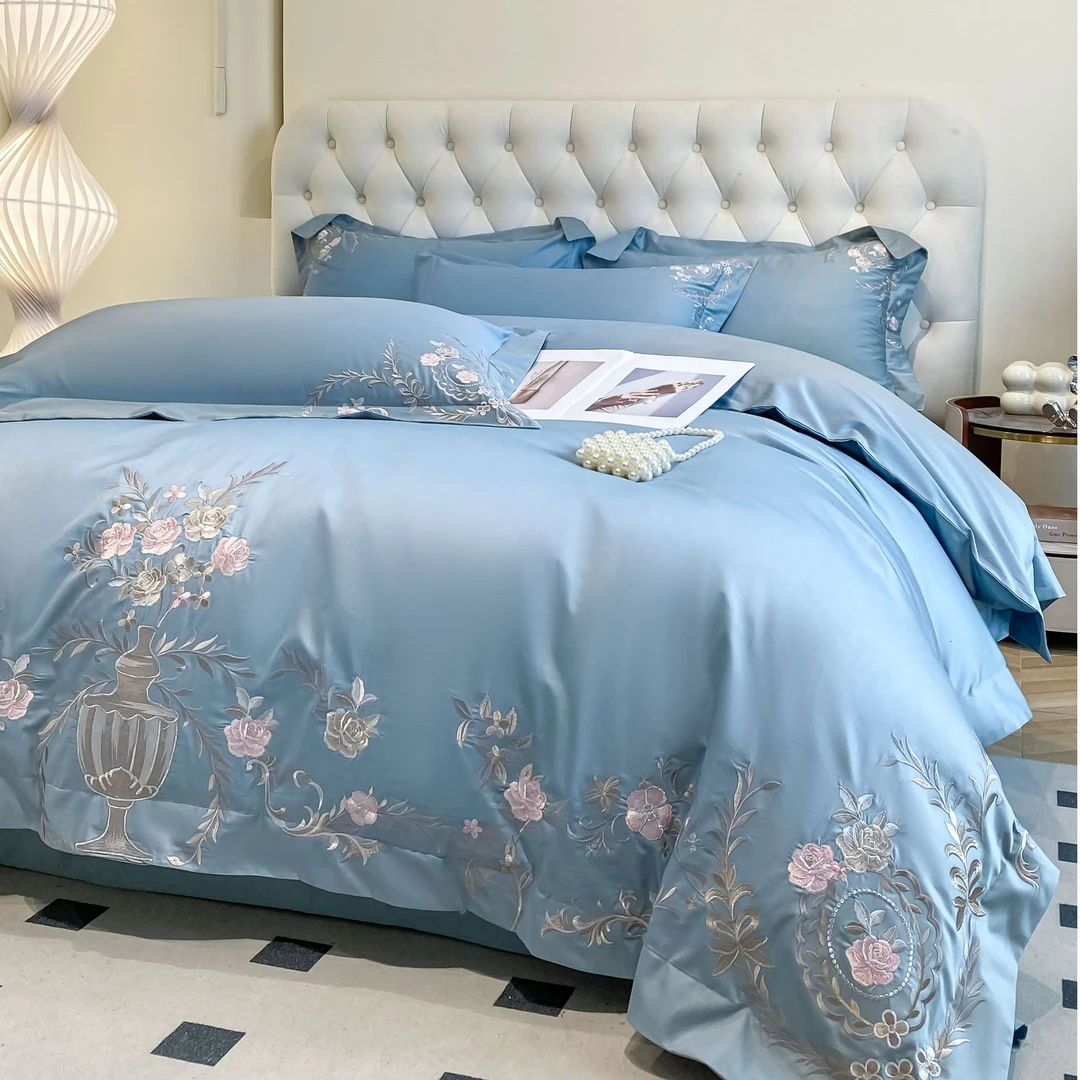 富安娜A类母婴级200支长绒棉全棉四件套轻奢欧式床单被套床上用品