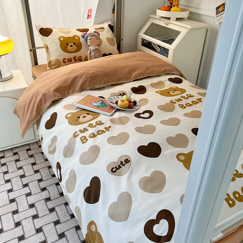 学生宿舍三件套80x190x90x195x120x200cm卡通小熊学生被套单人床