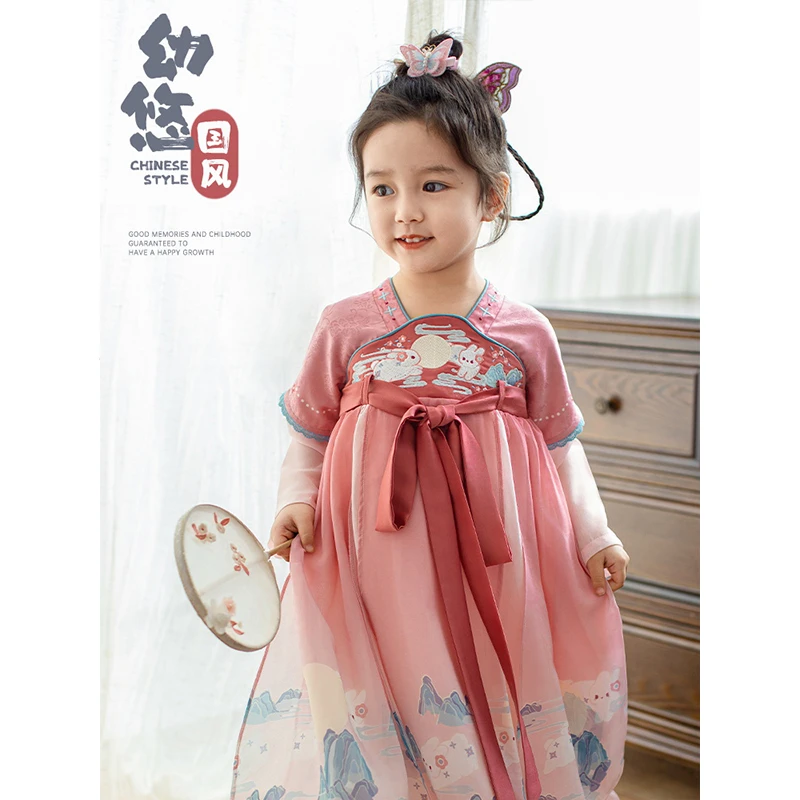幼悠 春三波 儿童秋季中国风洋气连衣裙女童古风汉服 潮 WC0077