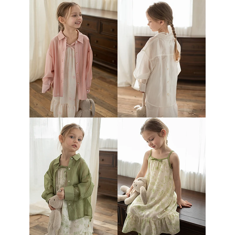 【清】儿童春秋季时尚百搭上衣女童洋气纯色衬衫 LC0017