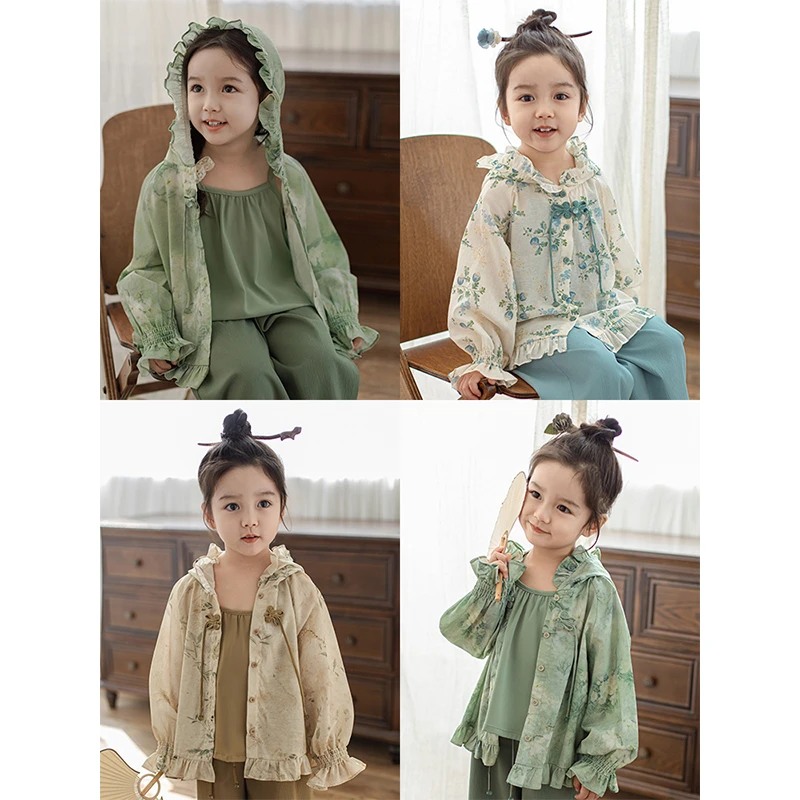 【清】春秋 洋气百搭国风碎花儿童连帽防晒服 CC0011