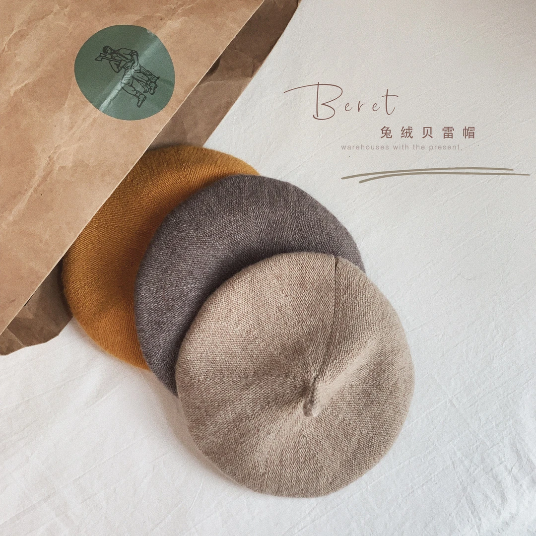 YOEHYAUL/幼悠秋冬针织纯色加厚帽子保暖百搭复古南瓜贝雷帽 5816