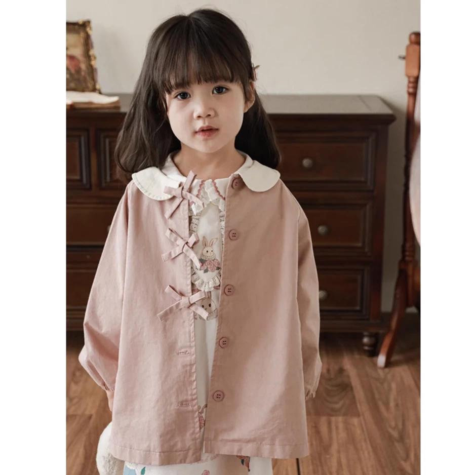 YOEHYAUL/幼悠未闻花名女童风衣外套春秋季复古洋气女孩童装Q2977