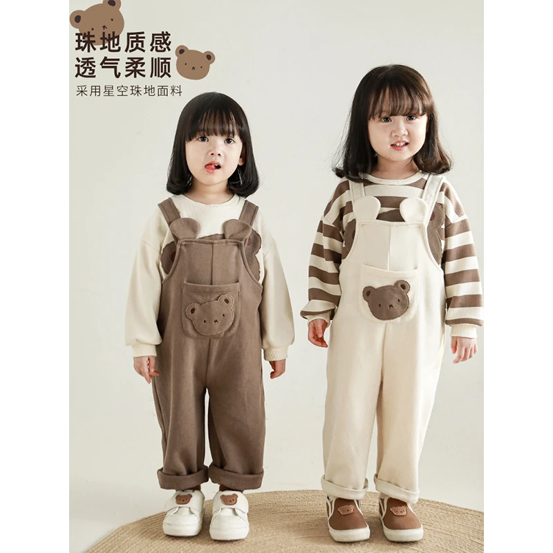 清 幼悠棋格熊儿童春秋透气质感洋气女童韩版背带裤N2024