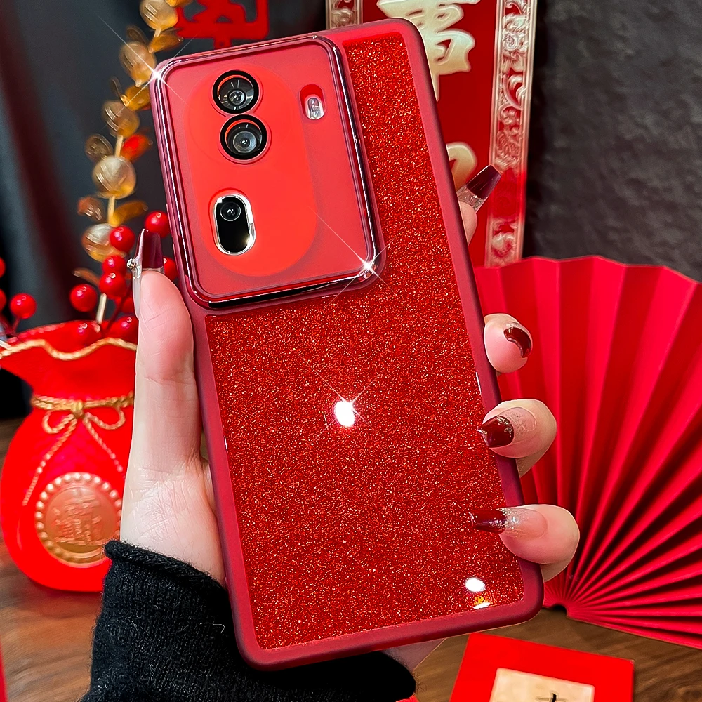 潮钻适用opporeno11手机壳reno11pro女款新年红透明闪粉防摔ins壳