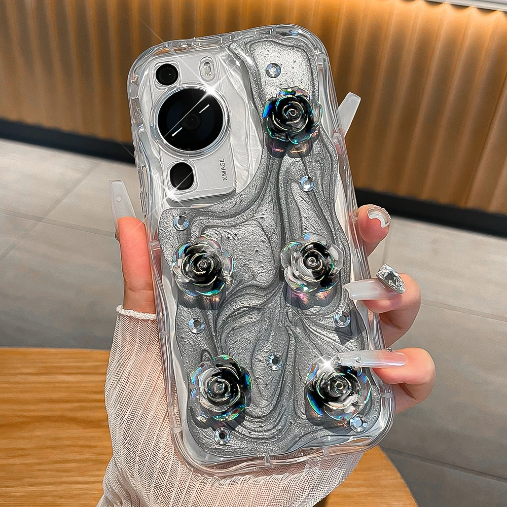 潮钻气质适用华为p60手机壳p60pro透明女款全包创意花防摔保护壳