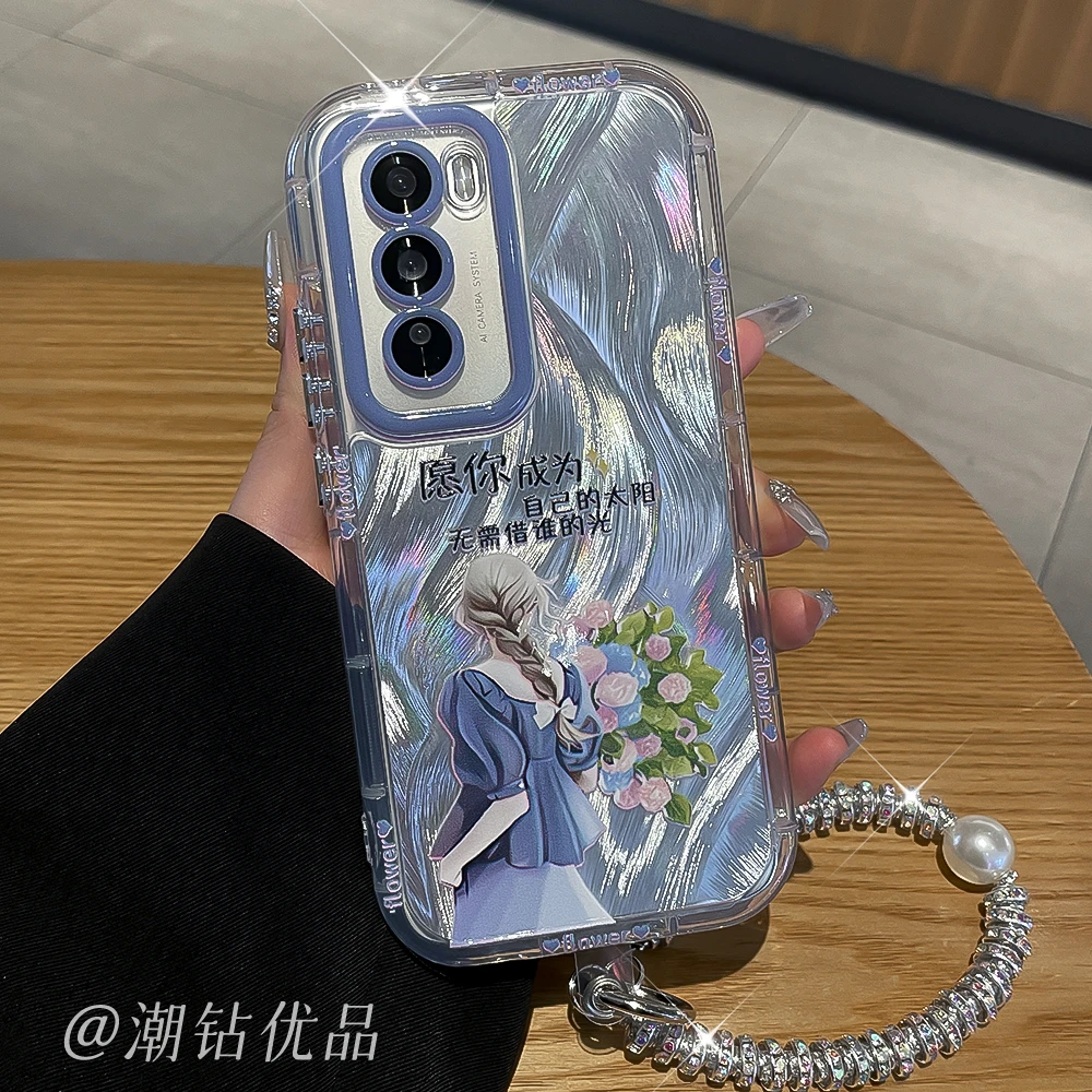 潮钻适用opporeno12手机壳opporeno12pro女款手链硅胶全包防摔壳