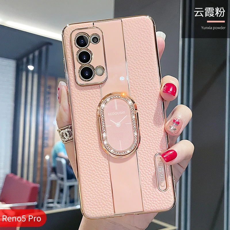 潮钻适用opporeno5手机壳reno5pro女款pro网红时尚水钻支架硅胶壳