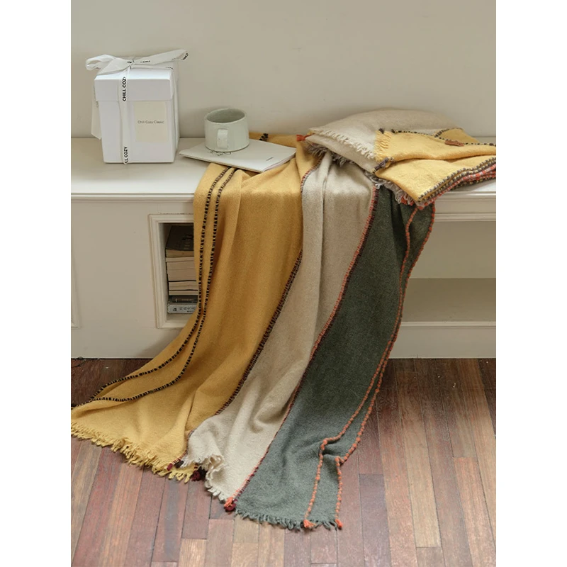 且可ChillCozy 向日葵 阿拉善A级山羊绒艺术感撞色围巾