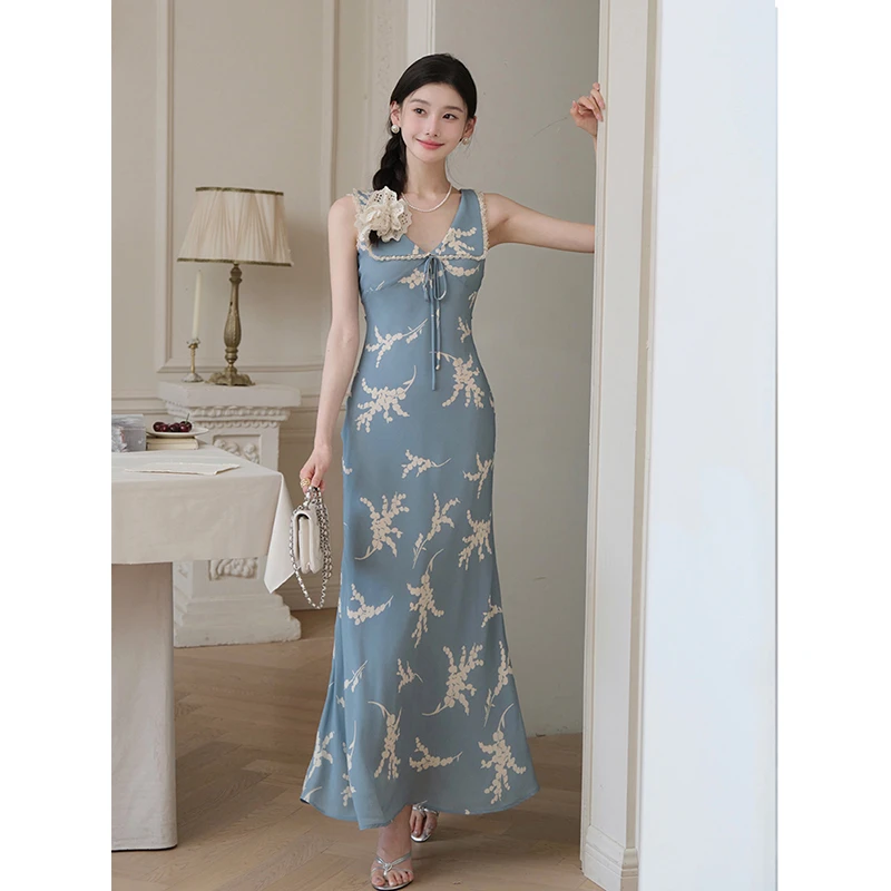 且可ChillCozy 盛夏浮香 雪纺数码印花两面穿连衣裙