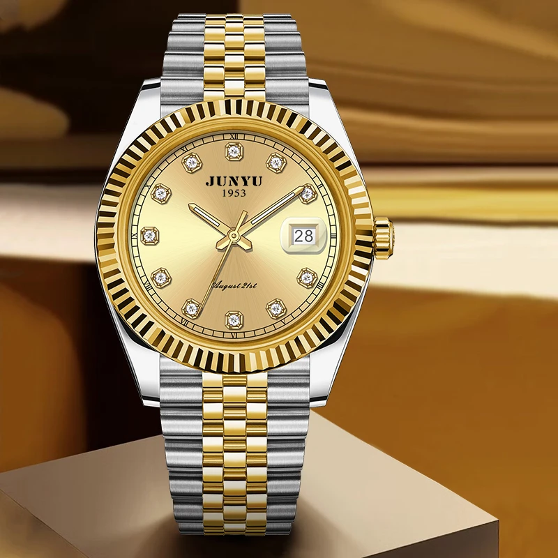 JUNYU/骏钰原装经典商务男士防水日历飞轮高级腕表rz-MX