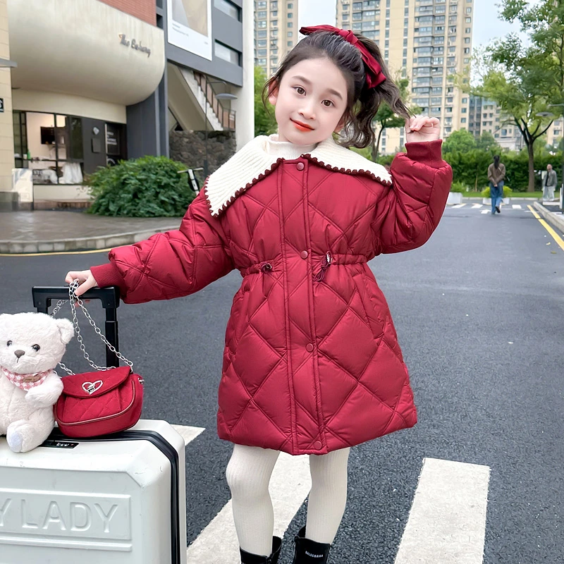 女童棉服冬装2024新款洋气女大童收腰棉衣儿童夹棉加厚棉袄外套冬