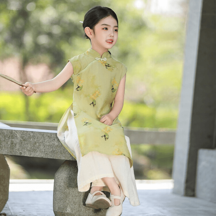 儿童气质新中式国风旗袍阔腿裤女连衣裙女童2024夏季夏装复古旗袍