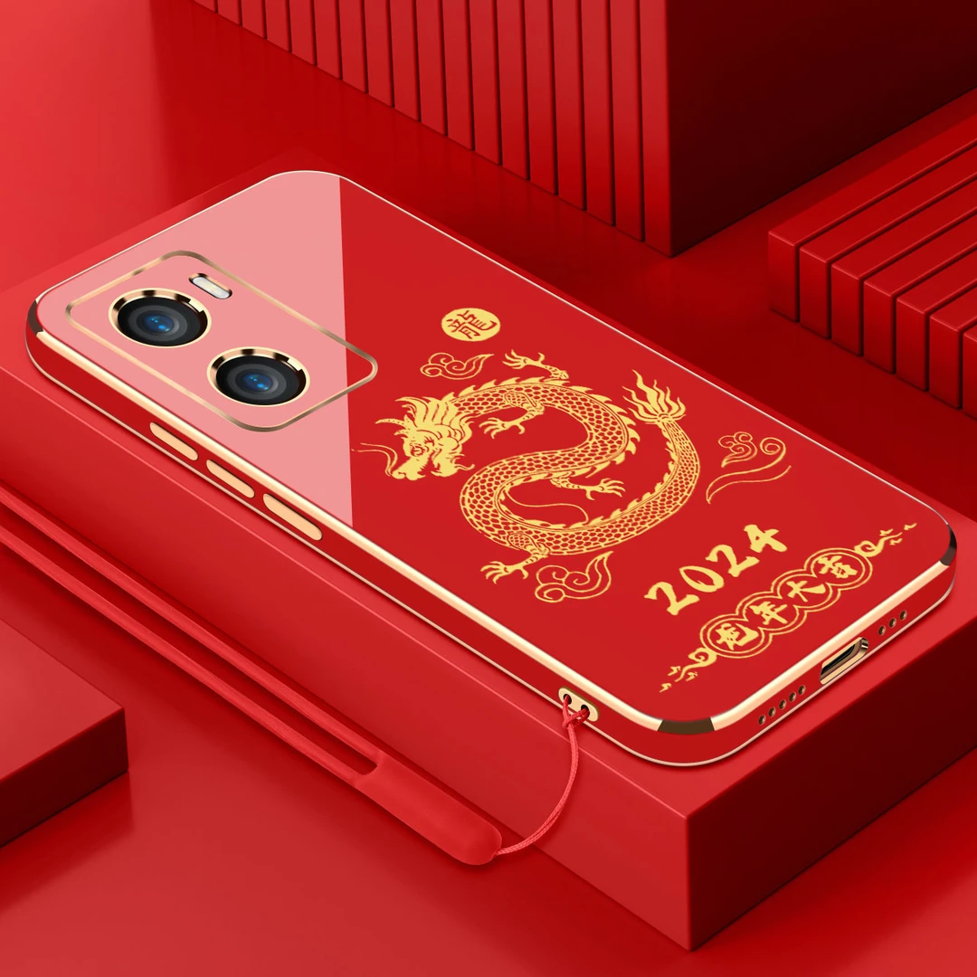 龍年大吉vivoy35手机壳硅胶软壳电镀高端中国红防摔新年款手机壳
