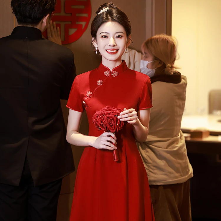红色旗袍敬酒服新娘2025新款高考小个子新中式订婚礼服便装回门裙
