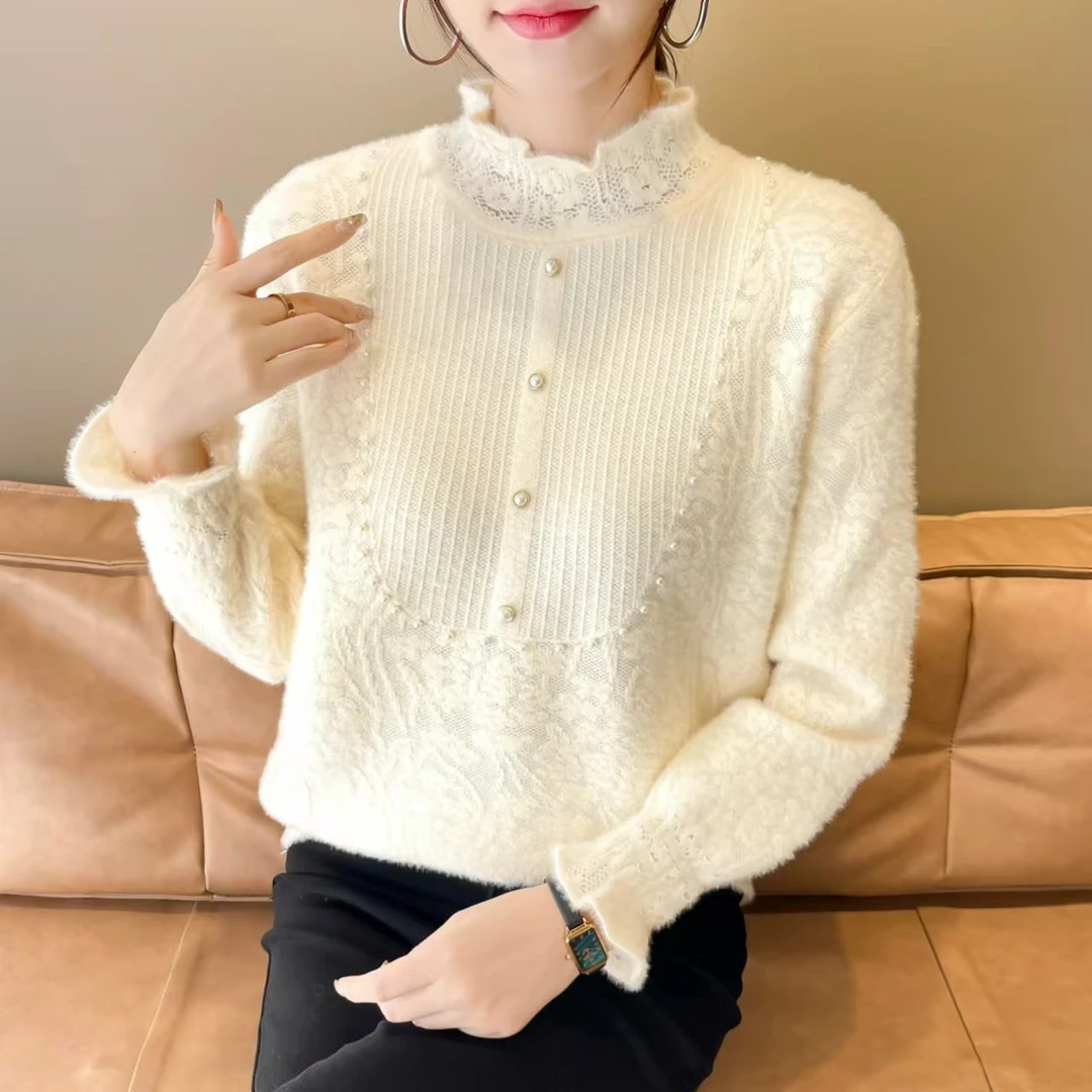 【發财树】2025爆款荷叶袖加厚法式气质软糯半高领长袖打底衫女