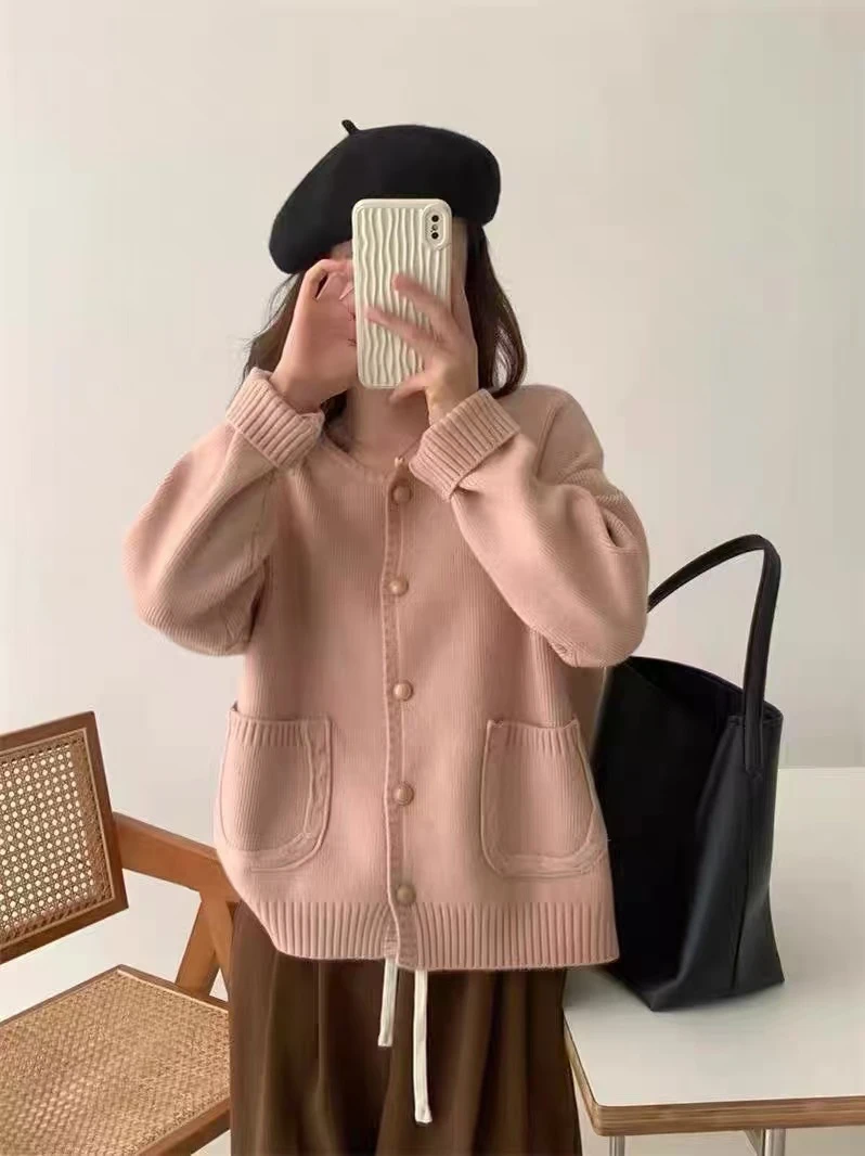 爆款网红同款百搭开衫口袋衫加厚纯色慵懒风秋冬