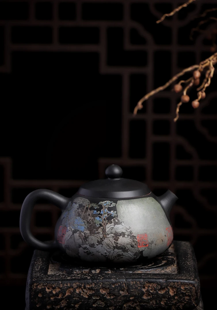 云南建水紫陶朱子毅老师的山水壶约240cc