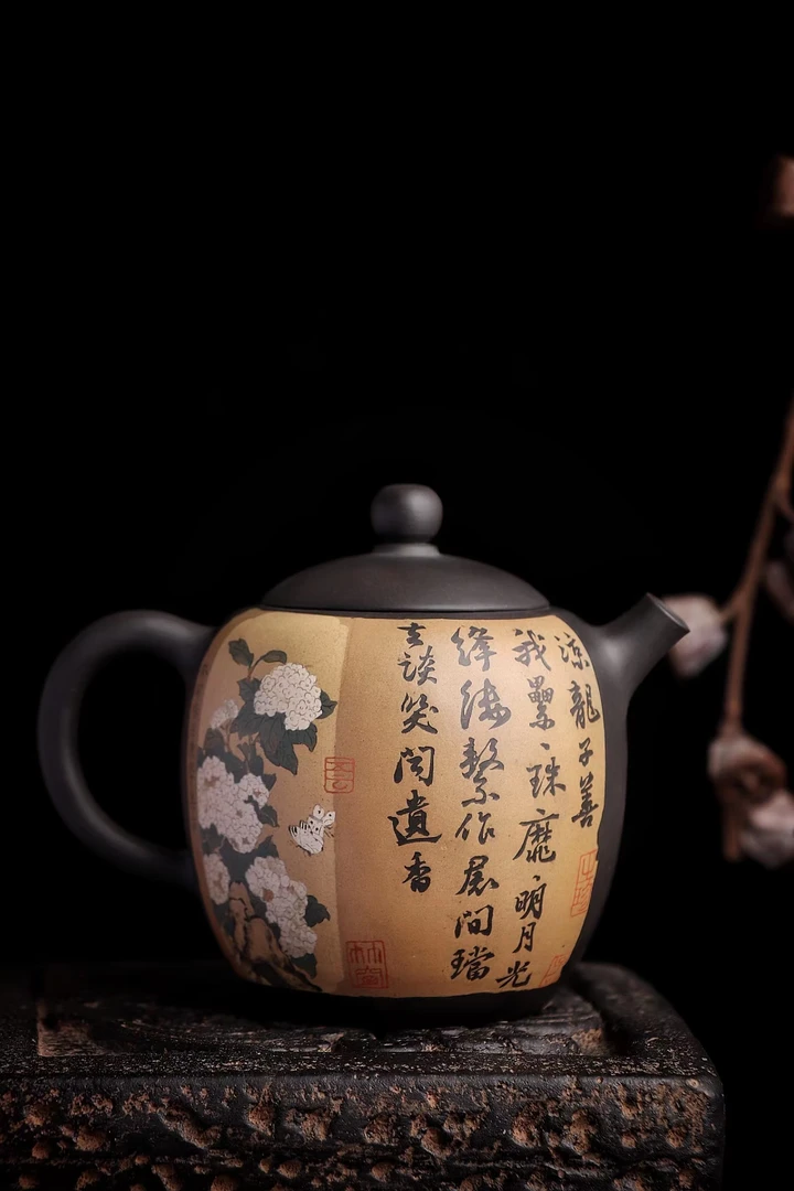 云南建水紫陶陈学纯手工微雕刻填精品壶容量240ml