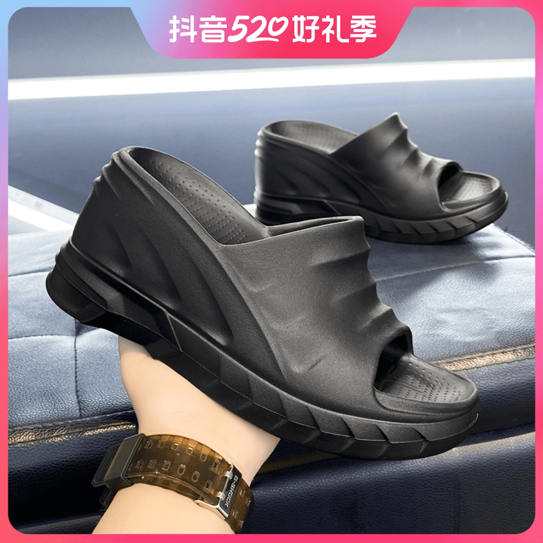 软底网红高跟鞋女2024夏外穿时尚百搭松糕底防滑显瘦一字凉软拖鞋