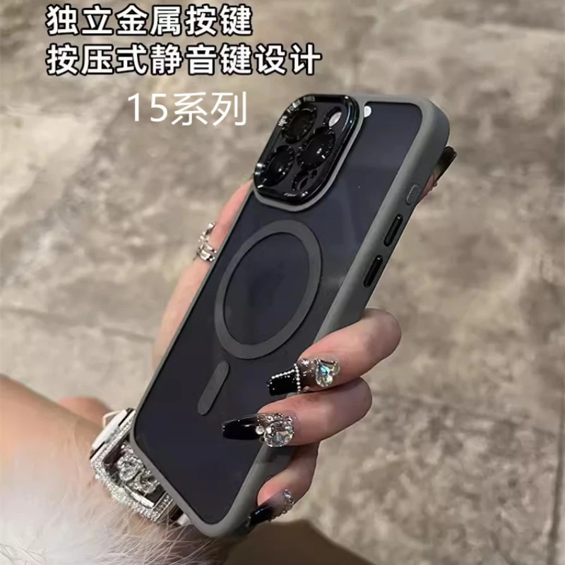 手机壳适用苹果15promax鹰眼磁吸Phone14简约透黑13PRO防摔保护套