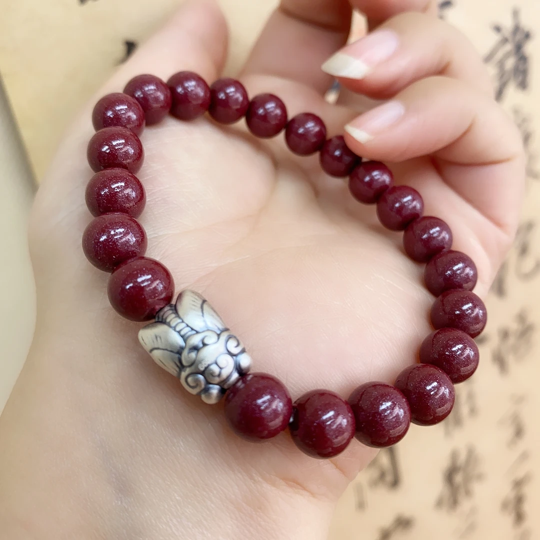 含辰砂工艺品Z8足银手链 一鸣惊人朱砂蝉上岸考研考试闺蜜手串