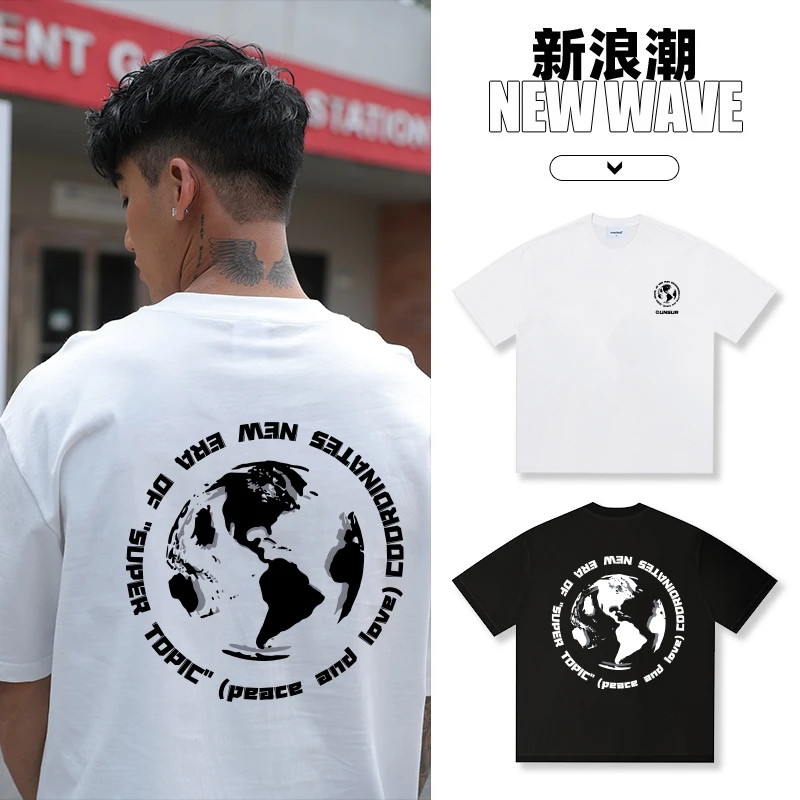 Unsurbull纯棉280g数码直喷字母印花短袖圆领T恤夏季透气吸湿排汗