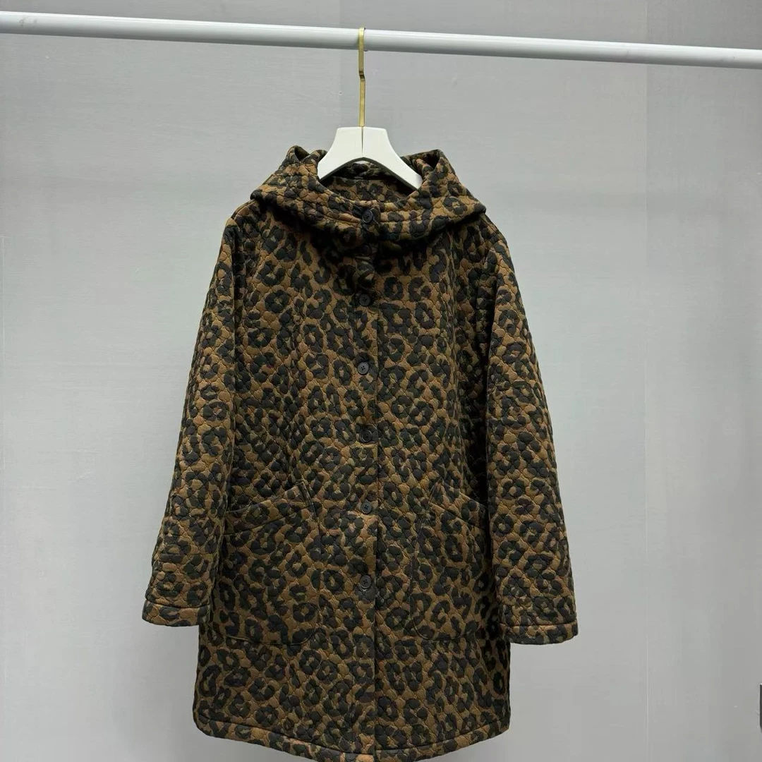 冬季新款中长款豹纹棉服（二棉服）