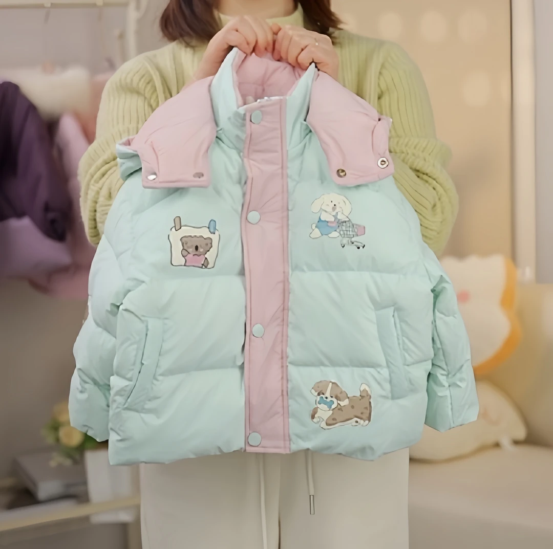 女童加厚棉服2024冬季新款棉袄连帽夹棉保暖女宝外套萌娃冬装