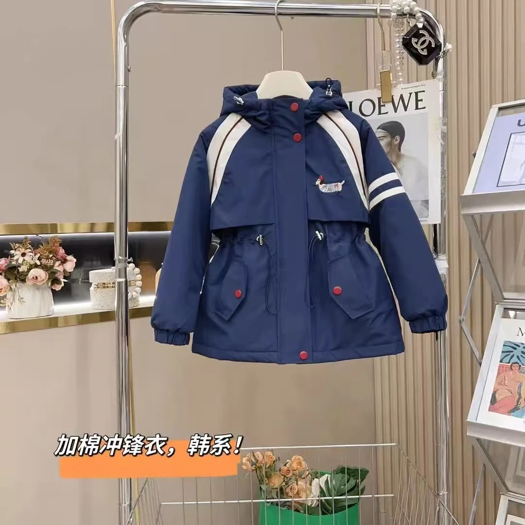 女童夹棉棉衣2024新款秋冬季女孩棉服连帽棉袄休闲加厚保暖儿童装