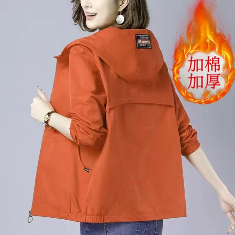 鑫奇语2025新款大码外套女长袖连帽宽松洋气加棉加厚百搭休闲夹克