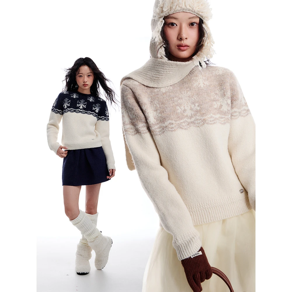 【樱木花菜专属】渐变雪花撞色圆领毛衣 8D22901GP