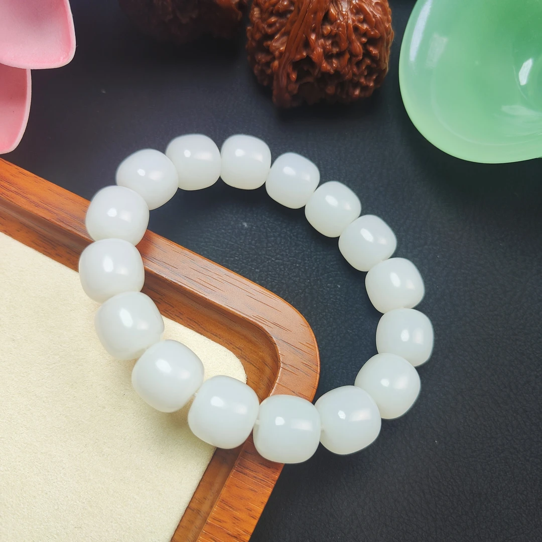 天然和田玉新疆山流水料过眼过灯老熟羊脂白手串13.2mm老型苹果珠